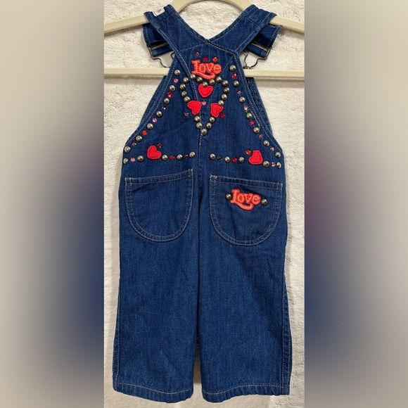 Little Bits New York baby/toddler overalls heart sparkle embellishments - Picture 2 of 10